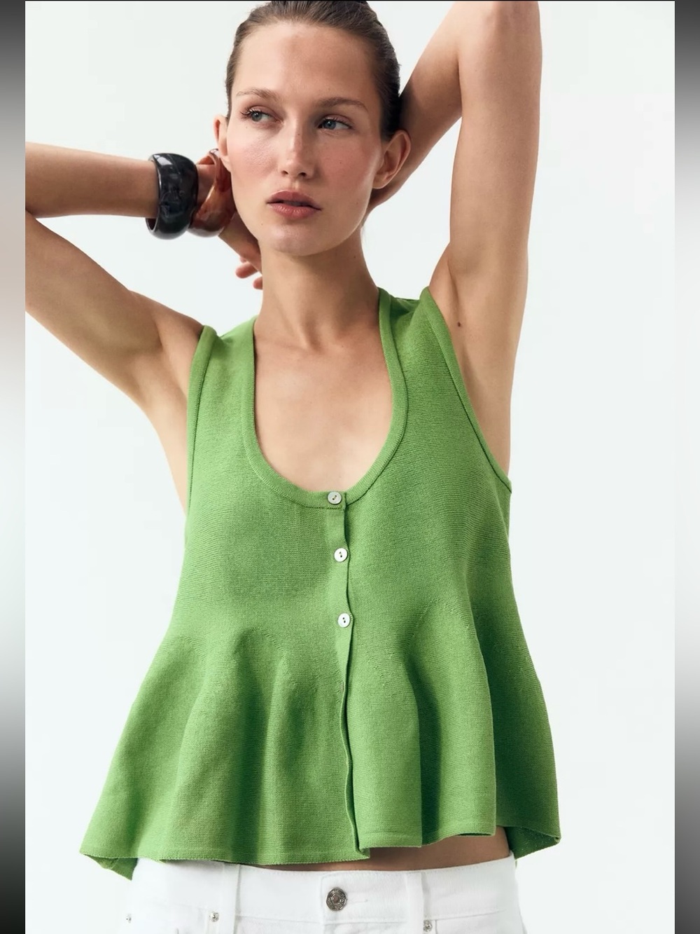 New ZARA Button-Front Knit Peplum Top